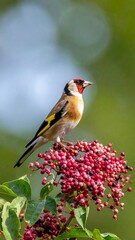 Colorful Bird Perched on Berries.