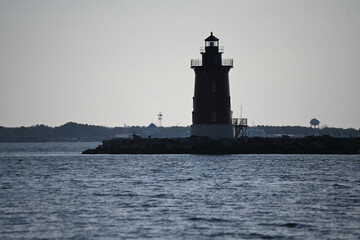 Delaware Breakwater East End Lighthouse at Cape Henlopen on a Cloudy Day