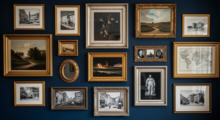 Gallery Wall Collection of Vintage Cityscapes Landscapes and Portraits in Ornate Frames