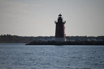 Delaware Breakwater East End Lighthouse at Cape Henlopen on a Cloudy Day