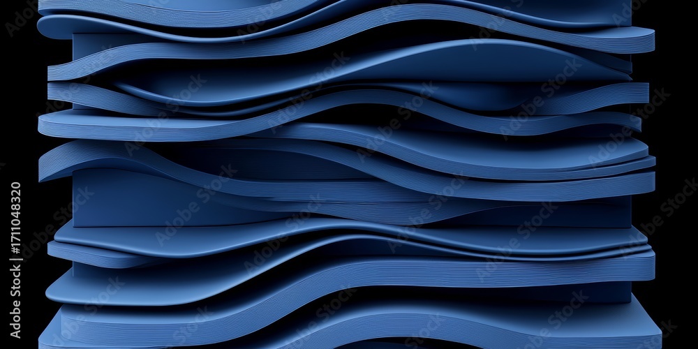Wall mural blue image of a wave with a black background. the image is abstract and has a sense of movement and 