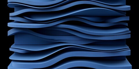 Blue image of a wave with a black background. The image is abstract and has a sense of movement and fluidity