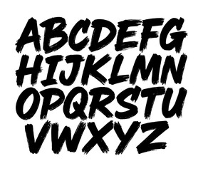 Brush font alphabet letter paint typography. Brush type background black texture grunge vector font