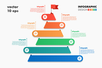 Pyramid infographic template 6 steps trendy style for presentation, start up project, business strategy, theory basic operation, logic analysis vector 10 eps