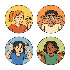 Avatar face character person icon set. Vector avatar woman happy portrait cartoon emotion people flat man icon