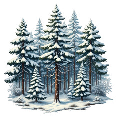 Obraz premium Snow-dusted evergreen forest scene majestic pines covered in winter snow calm nature
