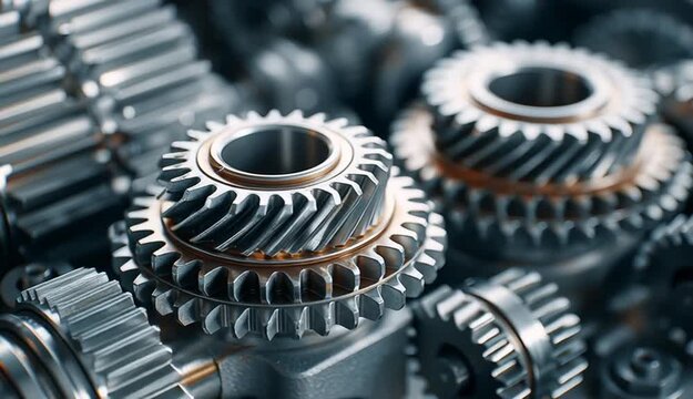 Gear transmission of truck for mechanical engineering concept. Some machinery with gears

