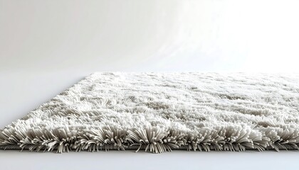 A plush, textured area rug in a light gray tone is displayed against a bright, neutral backdrop.
