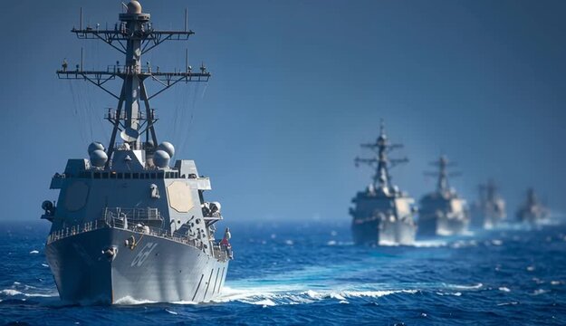 powerful navy carrier strike group, military ships navigating the Pacific Ocean, digital concept art, dynamic waves