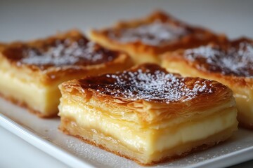 Creamy puff pastry creme brulee with a caramelized sugar crust and a rich and creamy filling