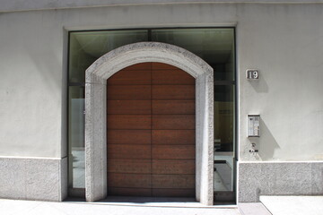 wooden door in a stone wall