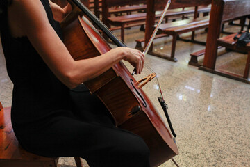 musicians playing violin and cello at a music concert © vilanchelo