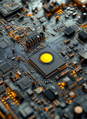 Complex circuit board with intricate components and glowing patterns highlighting technology's advancement in modern electronics