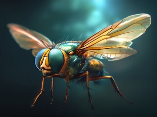 Close up image of a fly in flight