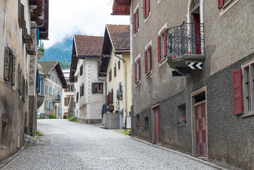 Buildings in town of Bergun in Swiss