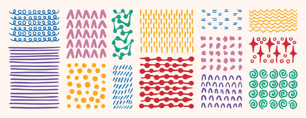 Fototapeta premium abstract pattern backgrounds and sketch dots texture with lines, stars, dots and circles. Hand drawn doodle colorful cute textures.