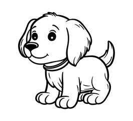 Fototapeta premium Cute cartoon coloring page illustration of a puppy, black outline, white background