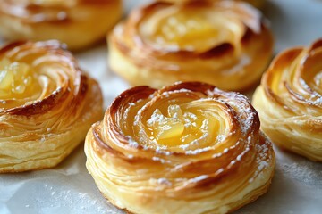 Delicate puff pastry flower pastries with a sweet and tangy lemon curd filling