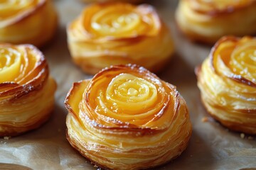 Delicate puff pastry flower pastries with a sweet and tangy lemon curd filling