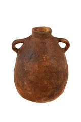 Handmade ceramic vase isolated on white background.