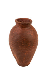 Handmade ceramic vase isolated on white background.