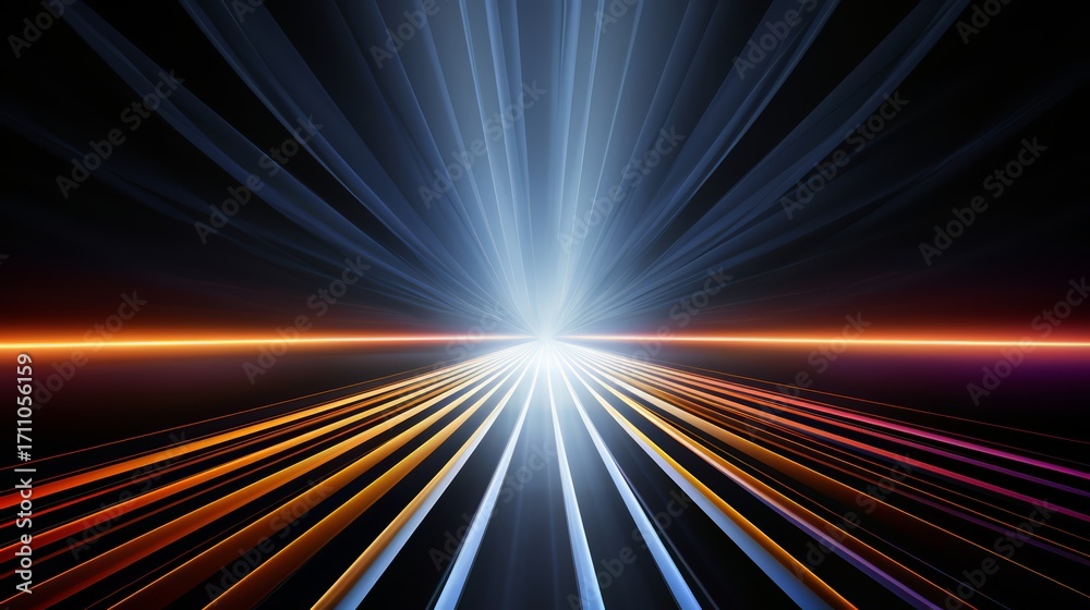 Wall mural colorful, abstract image of a light beam with orange and blue lines. the image has a sense of moveme