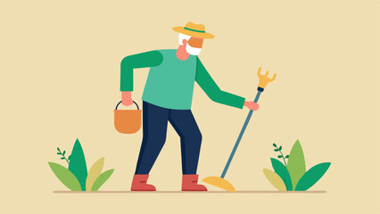 Adaptive Tools An image depicting a senior using ergonomically designed gardening tools with extended handles making planting easier and more comfortable.