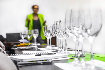 Wine tasting class with glasses and an expert lecturer