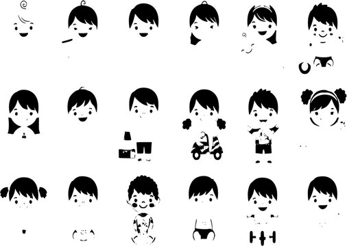 Vector illustration of baby and kids set icons
