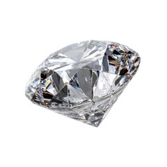 A brilliant cut diamond gemstone with sharp facets and sparkling reflections isolated on transparent background