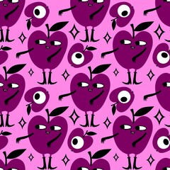 Halloween monsters fruit seamless apples pattern for wrapping paper and fabrics