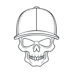 Skull wearing a cap design for urban art and street style. Vector hand drawn illustration

