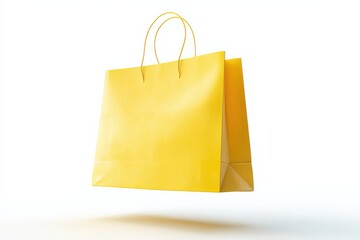 Isolated Yellow Shopping Bag with Rope Handles Mockup on a Clean White Background - Retail and Branding