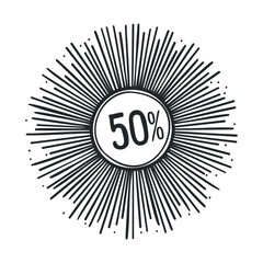 Fototapeta premium 50 percent discount burst for sales and promotions. Vector hand drawn illustration