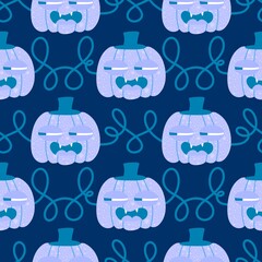 Autumn harvest vegetable seamless monster Halloween pumpkins pattern for wrapping paper and fabrics