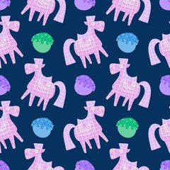 Christmas animals seamless horse ice cream pattern for wrapping paper and fabrics