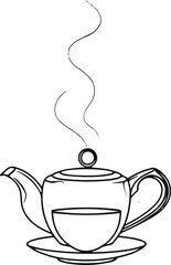 Black bold outline with white background, Minimal line art of teapot pouring tea into small cup, clean style 3
