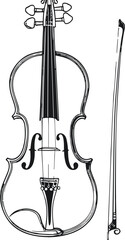Continuous line drawing of violin with bow, elegant music theme 1