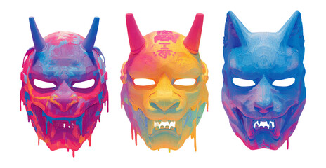 Colorful Artistic Masks with Unique Shapes and Isolated Transparent Background