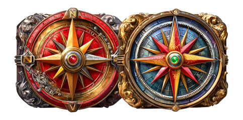 Detailed Vintage Compass Design Featuring Intricate Filigree and Bold Colors
