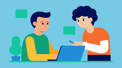 Fototapeta premium Feedback and Growth A mentor giving constructive feedback to a trainee in a oneonone setting showcasing personal growth and encouragement.