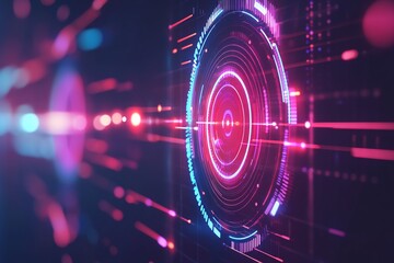 Abstract futuristic technology background with glowing hud elements and data visualization