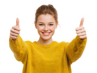 Happy Young Woman Giving Two Thumbs Up, Positive Feedback, Approval Gesture