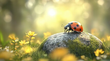 Naklejka premium red ladybug on the minimalistic podium stage