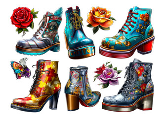 Vibrant Collection of Decoratively Styled Boots with Floral and Butterfly Designs