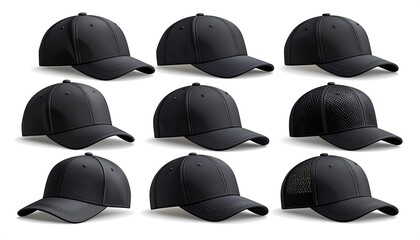Variety of black baseball caps