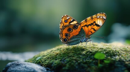 butterfly on mossy rock