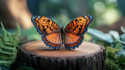 Naklejka premium podium with butterfly in the nature