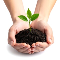 Hands Holding a Small Plant in Soil.