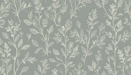 Botanical Pattern with Delicate Leaves and Subtle Blue Accents.